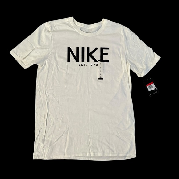 Men’s Nike Athletic Cut Loose Fit Short Sleeve Tee Shirt White with Black Logo L - Picture 10 of 10